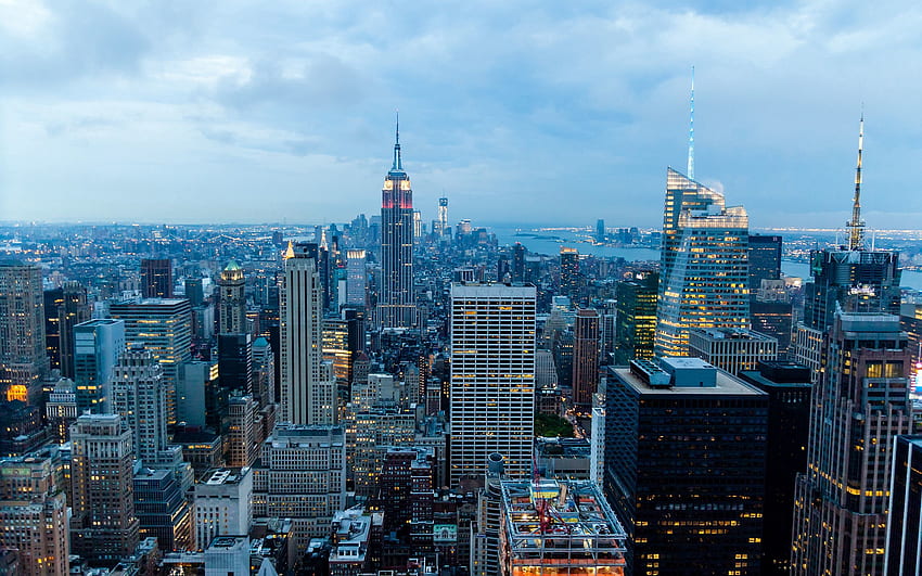 Città, Notte, Edificio, Vista dall'alto, Grattacieli, New York Sfondo HD