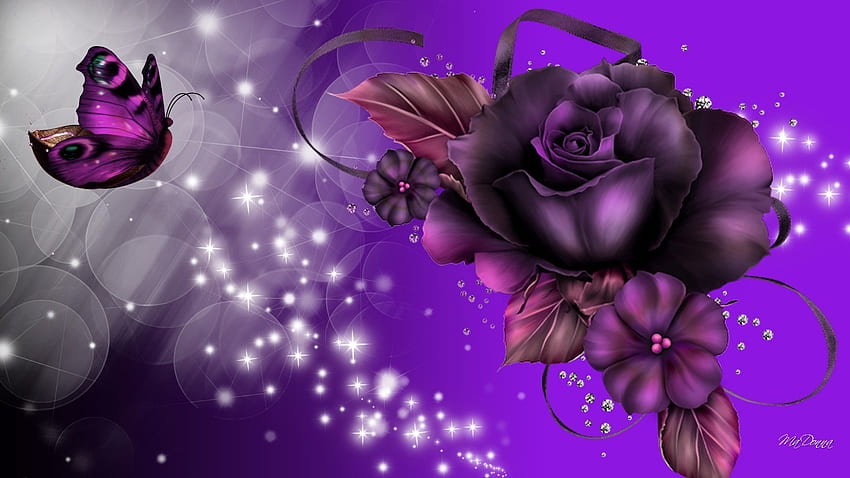 Rose And Butterfly, Blue and Purple Butterflies HD wallpaper