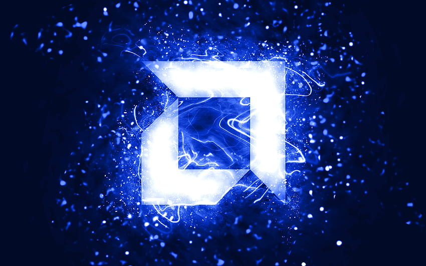 AMD dark blue logo, , dark blue neon lights, creative, dark blue abstract background, AMD logo, brands, AMD HD wallpaper