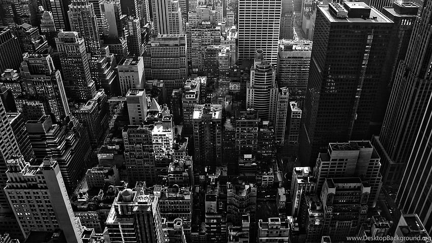 뉴욕시 미국 검정 흰색 건물 상단 보기 배경, 흑백 건물에 HD 월페이퍼