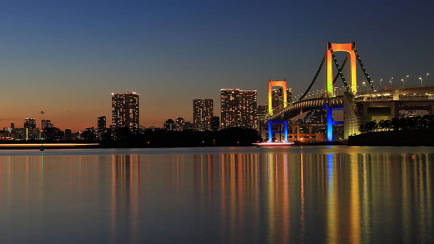 Tokyo Japan Rainbow Bridge Bridges Bay Nachtstädte HD-Hintergrundbild