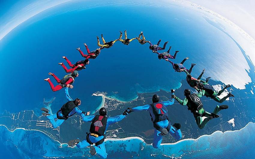 Sports, Handsomely, It's Beautiful, Skydiving, Parachute Jump, Synchronously HD wallpaper