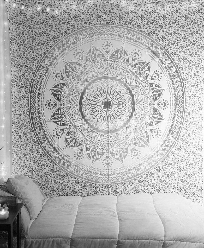 インドのマンダラ タペストリー クイーン グレー 寮の部屋 壁タペストリー ヒンズー教の曼荼羅 HD電話の壁紙