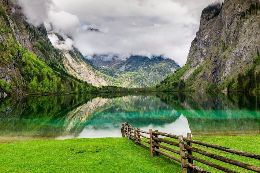 Scenic Germany, génial, beau, herbe, montagne, lac, paysage, réflexion, vert, clôture, Allemagne Fond d'écran HD