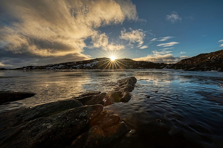 Rays of light Norway Troms Sun Nature Sky Clouds HD wallpaper