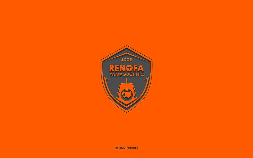 Renofa Yamaguchi FC, orange background, Japanese football team, Renofa Yamaguchi FC emblem, J2 League, Japan, football, Renofa Yamaguchi FC logo HD wallpaper