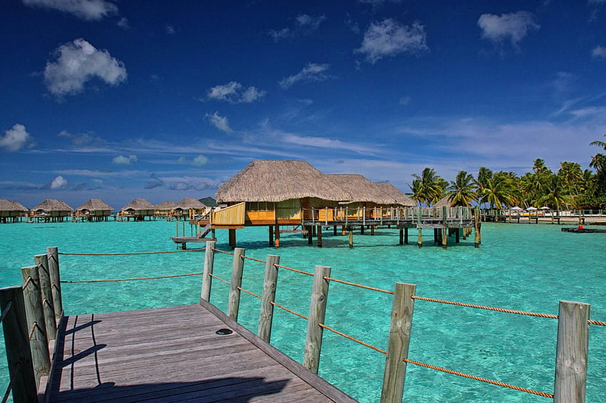 Aqua Blue Lagoon Bora Bora, island, blue, sand, teal, tropical, tahiti, beach, warm, water, islands, ocean, sea, bungalow, pacific, luxury, exotic, paradise, aqua, villa, south, lagoon, french, turquoise, shallow, bora bora, polynesia HD wallpaper