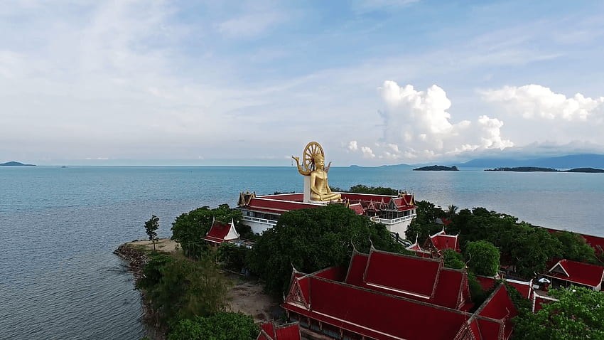 Golden Buddha at Koh Samui island in Thailand. Big buddha. Aerial HD wallpaper