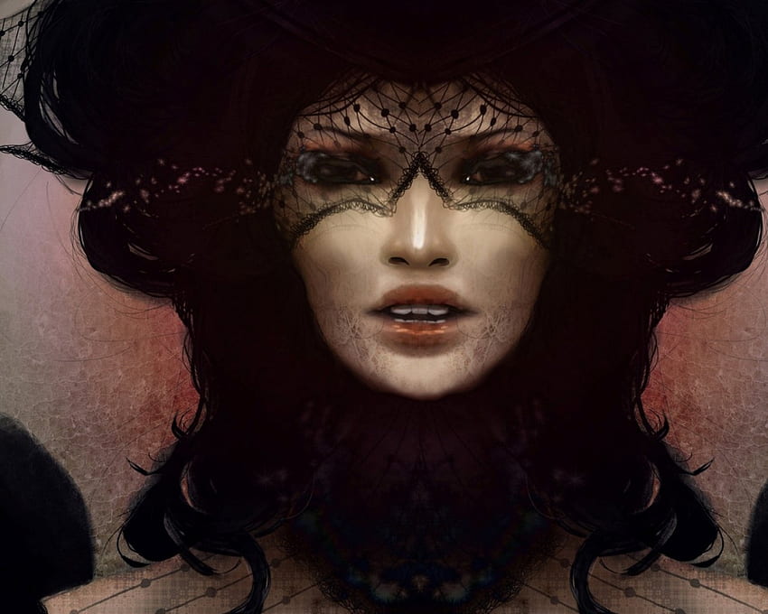 Woman in a black veil, black, eyes, veil, lips, girl, woman HD wallpaper