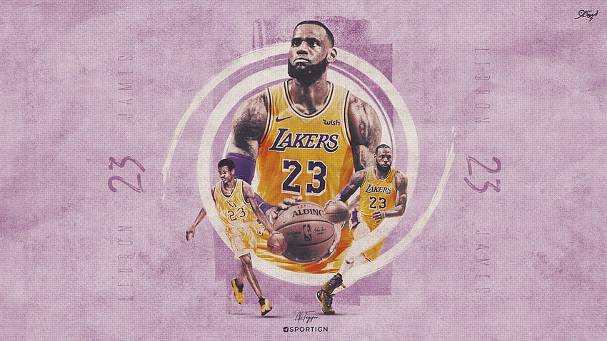 LeBron James back view, grunge art, Los Angeles Lakers, NBA, violet uniform,  HD wallpaper