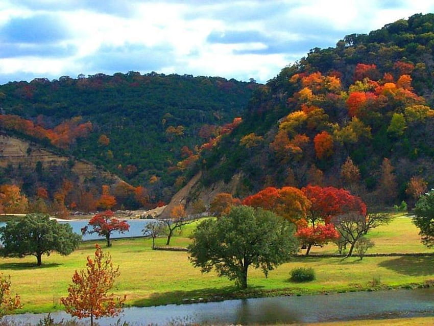 fall in the mountain, autumn, nature, fall, mountain HD wallpaper