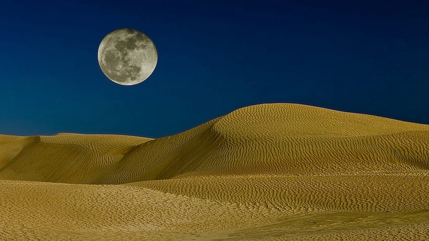 Księżyc w pełni na pustyni, pustynia, natura, księżyc, rozrywka Tapeta HD