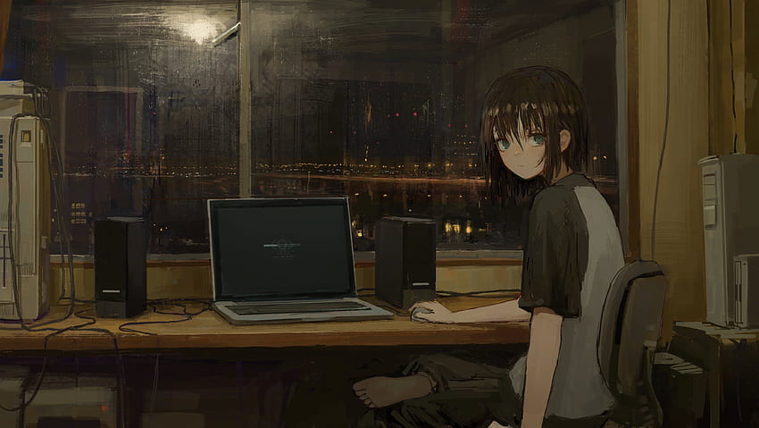 Anime-Computer-Hacker-Mädchen, Anime-Programmierung HD-Hintergrundbild