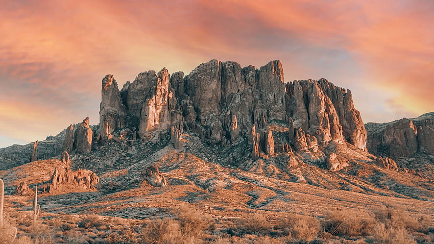Arizona Superstition Mountains During Sunset Mountain HD wallpaper