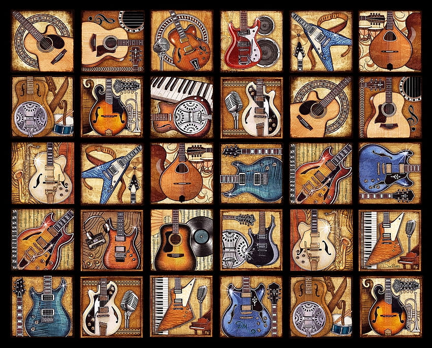 Guitars, instrument, texture, guitar, pattern, collage HD wallpaper