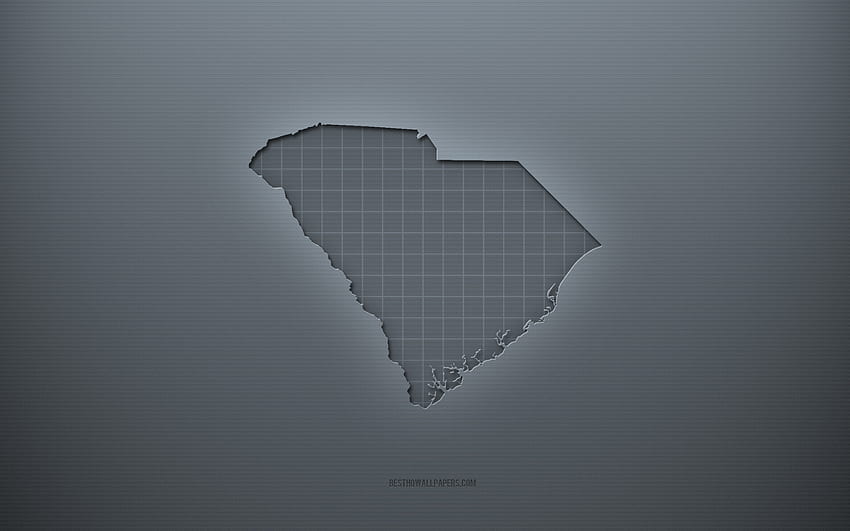 South Carolina map, gray creative background, South Carolina, USA, gray paper texture, American states, South Carolina map silhouette, map of South Carolina, gray background, South Carolina 3d map HD wallpaper