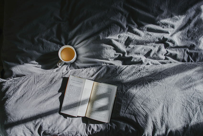 café, miscelánea, varios, sombra, libro, cama fondo de pantalla
