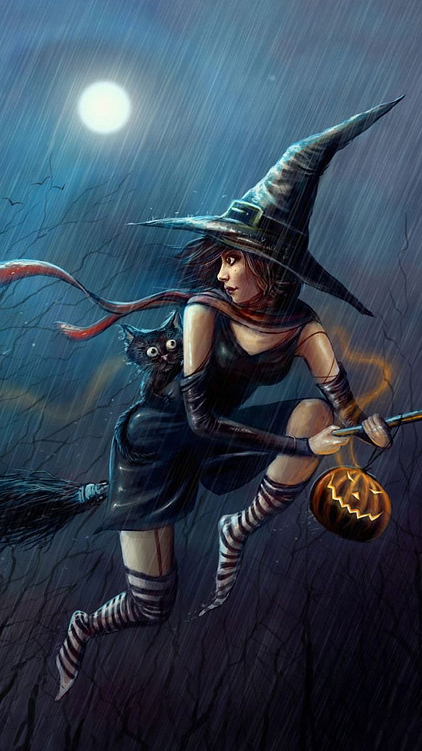 Halloween Cute Witch Flying Broom iPhone 6 HD phone wallpaper