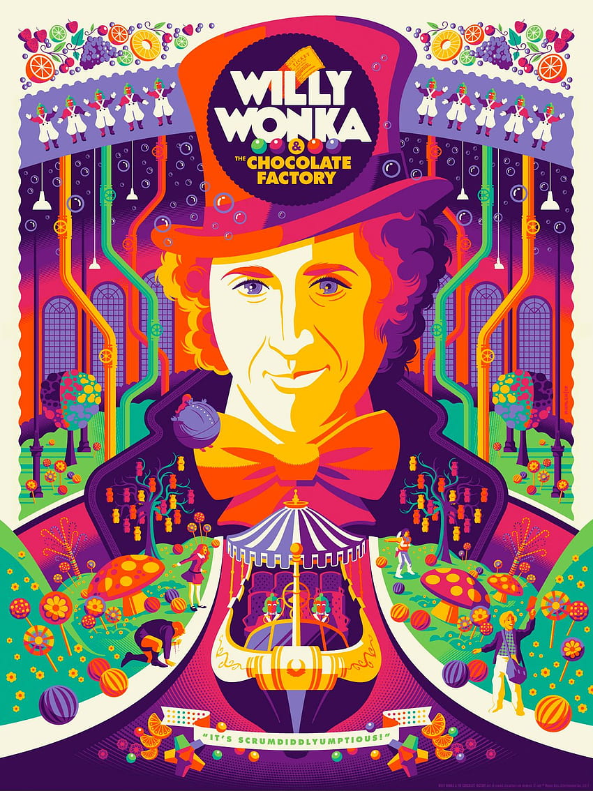 Cool Stuff: questa stampa di Tom Whalen Willy Wonka e la fabbrica di cioccolato è dorata Sfondo del telefono HD
