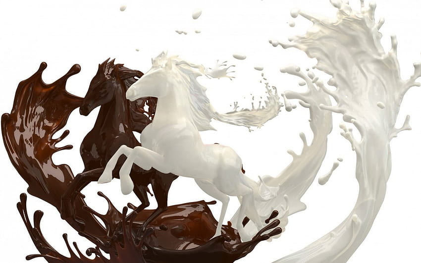 Caballos de chocolate, leche, dulce, animal, blanco, caballo, chocolate, postre, comida, marrón, abstracto fondo de pantalla