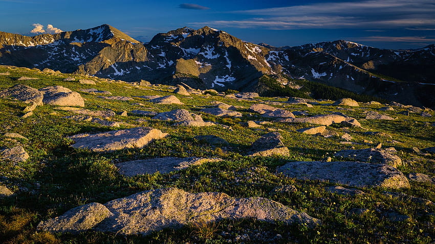Rocky meadow in the Rocky Mountains, Colorado, trees, sky, rocks, usa, landscape HD wallpaper