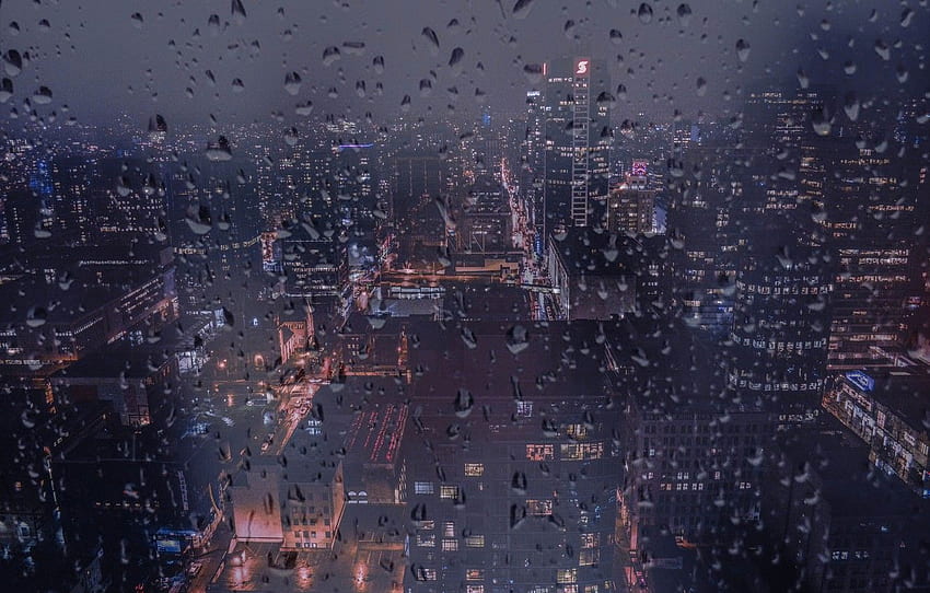 Night, The city, Rain, Canada, Window, Building HD wallpaper
