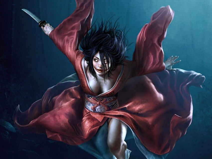 Horreur fille femme kimono japonais démon monstre guerrier sombre, Art démon japonais Fond d'écran HD