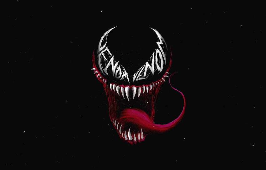 език, зъби, изкуство, уста, черен фон, комикс, MARVEL, Venom, Venom за , раздел минимализм, Venom Cartoon HD тапет