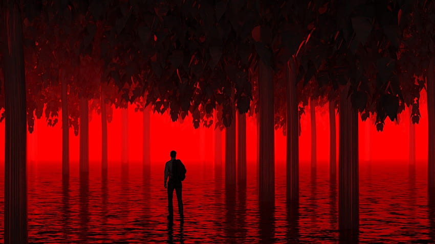Red Forest, Thriller, Man Silhouette สำหรับไวด์สกรีน, Red Jungle วอลล์เปเปอร์ HD