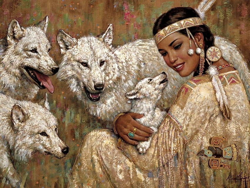 Native Woman with Wolves. Ureinwohner amerikas, Amerikanische kunst, Indianer mädchen HD wallpaper