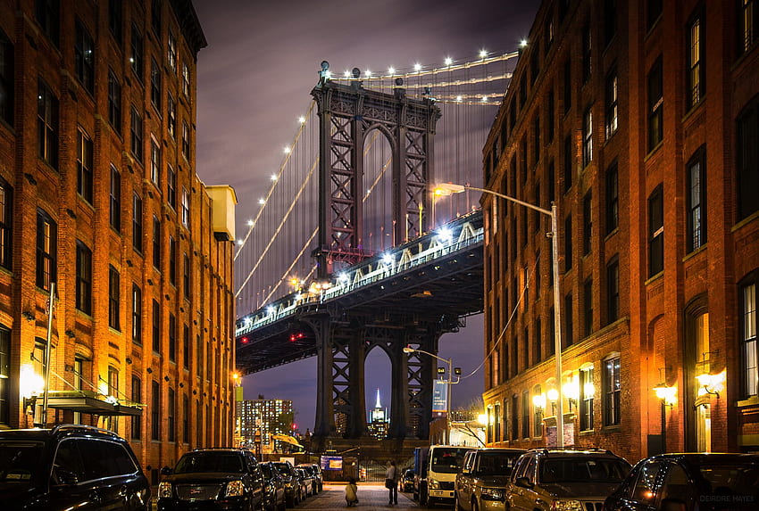Stati Uniti, ponte di Brooklyn, New York, Manhattan, strada, casa • For You For & Mobile, Dumbo New York Sfondo HD