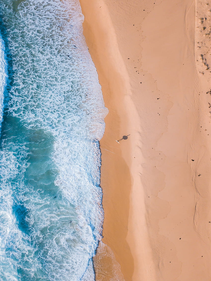 Naturaleza, agua, mar, playa, arena, vista desde arriba, surf fondo de pantalla del teléfono