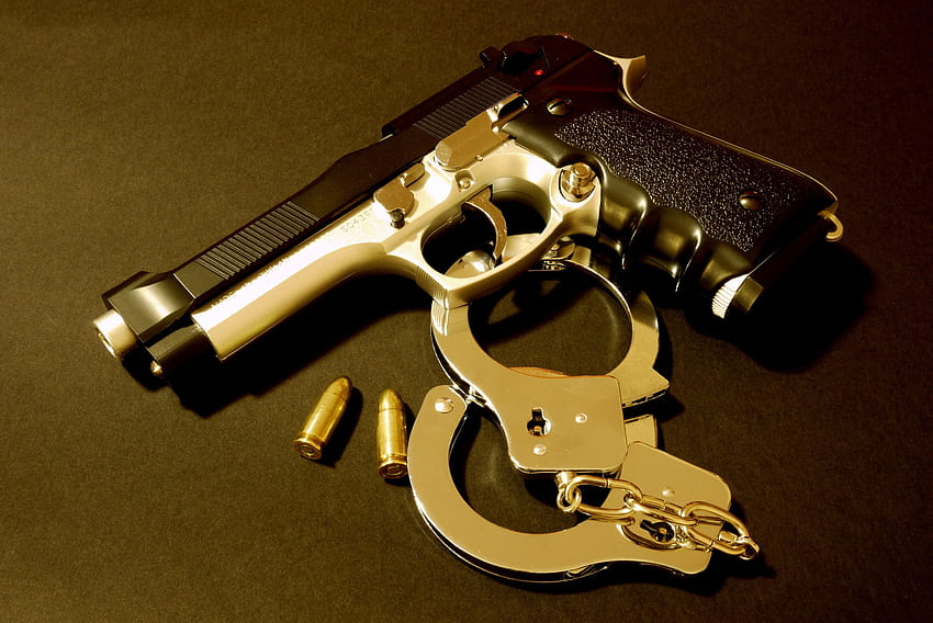 pistolet, kajdanki, kula, broń, policja Tapeta HD