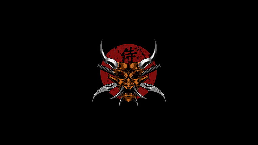간단한 배경 악마 사무라이 삽화 미니멀리즘 Oni Mask Japan Oni - Resolution:, Japanese Simple HD 월페이퍼