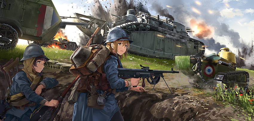 Cute soldiers, anime girls, artwork, original HD wallpaper