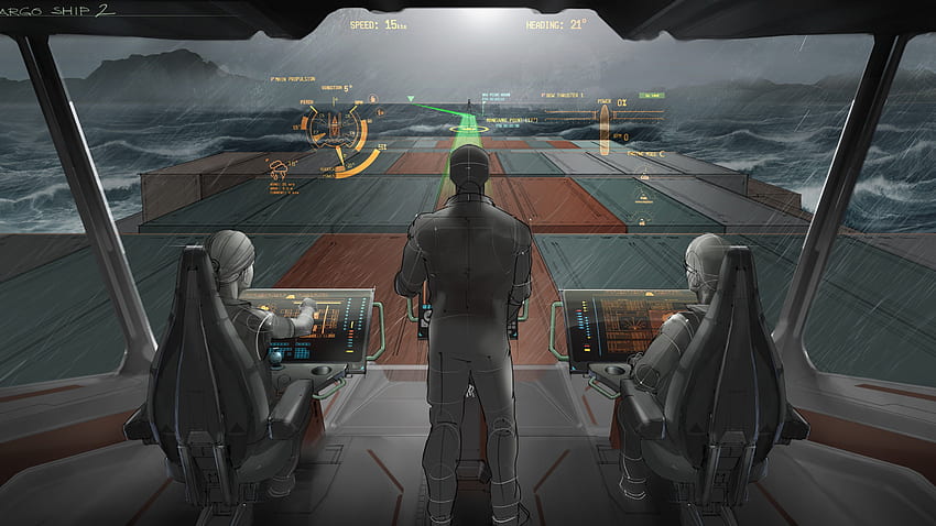 cargo ship envisioning, 2025, future, illustration, bridge, containers, Art HD wallpaper