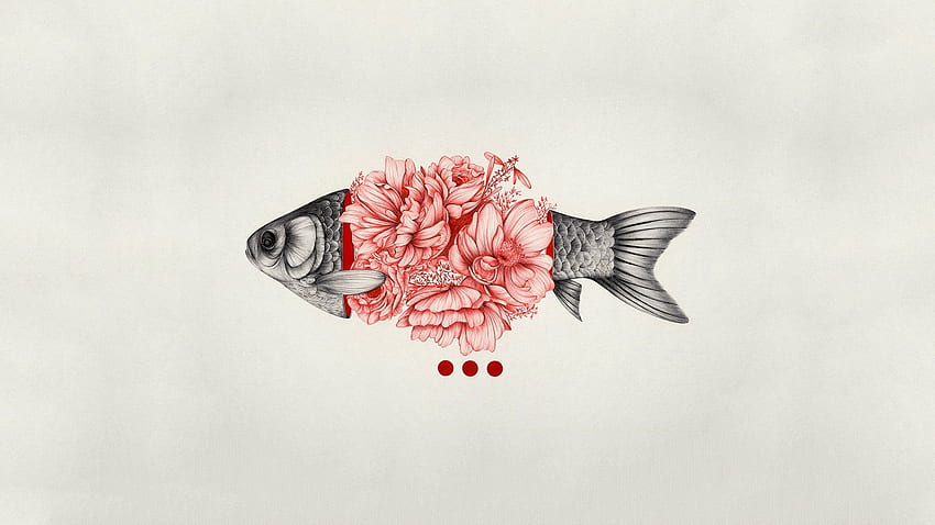 digital art, Minimalism, Simple background, Fish, Flowers, Simple Artistic HD wallpaper