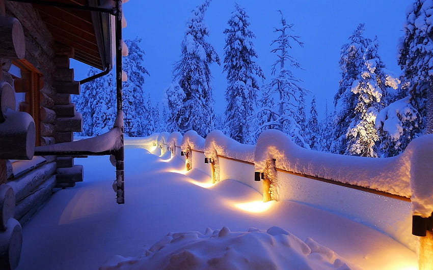 lampu rumah salju musim dingin - Wallpaper HD