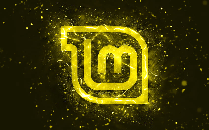 Linux Mint Mate yellow logo, , yellow neon lights, Linux, creative, yellow abstract background, Linux Mint Mate logo, OS, Linux Mint Mate HD wallpaper