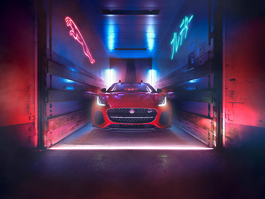 Neon lights, Jaguar F-Type, sports, luxury vehicle HD wallpaper