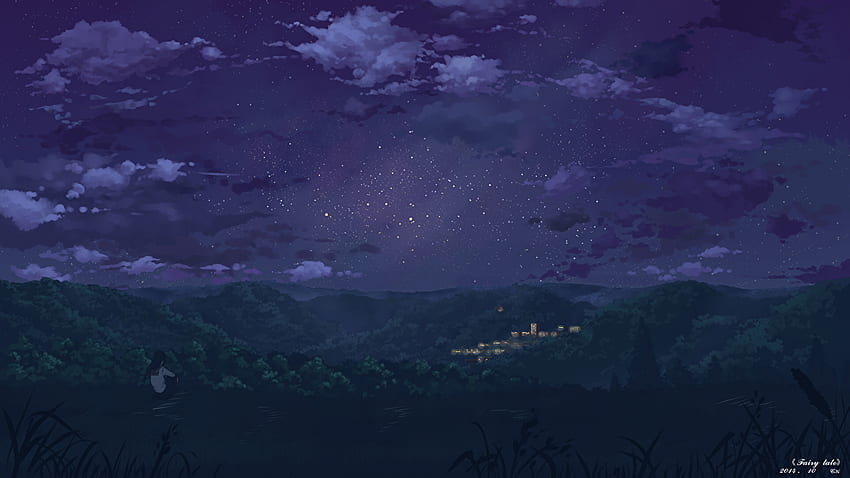 Звезди Yuuko San Аниме Космос Нощно време, 1366X768 Нощ HD тапет