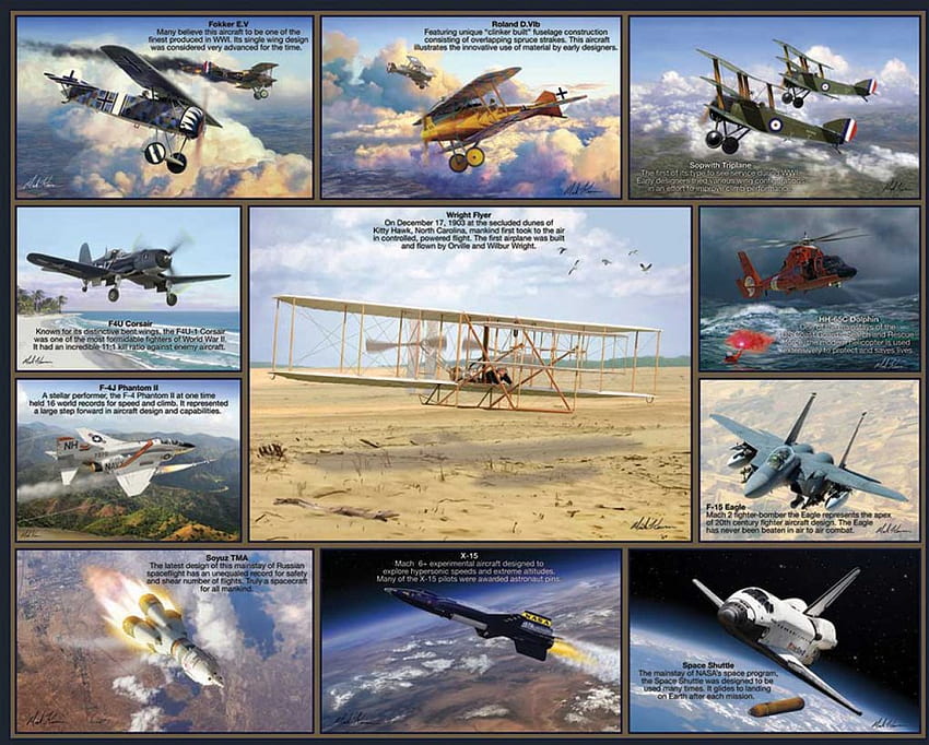 HISTORIC FLIGHTS, artwork, aircraft, history, flight, antique, planes, vintage, collage HD wallpaper