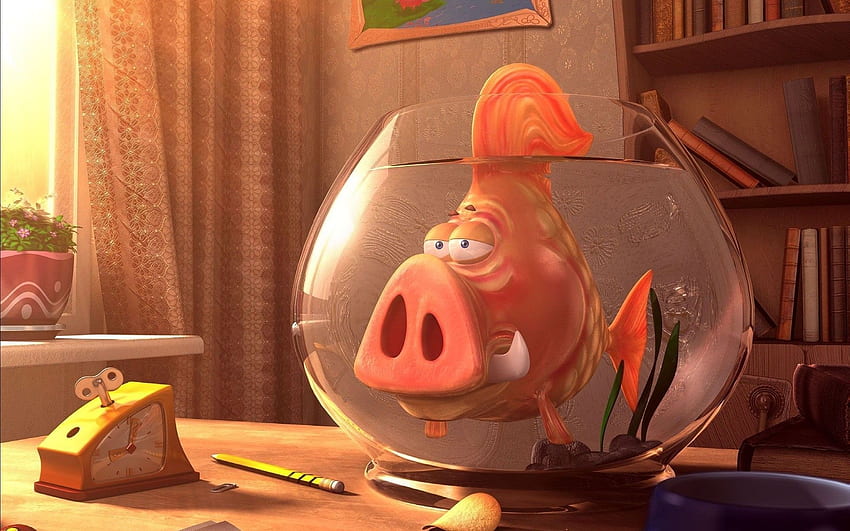 Fish with a pig nose, cartoon and - HD wallpaper