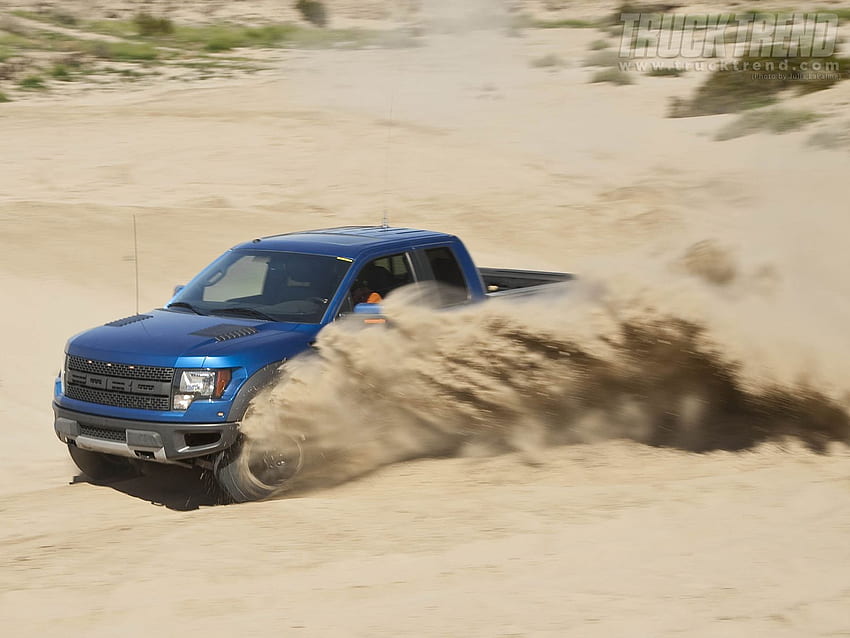 Raptor, blu, guado, sabbia, camion Sfondo HD