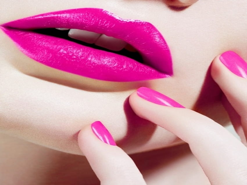 hotpinklips, lips, pink, woman, bright HD wallpaper