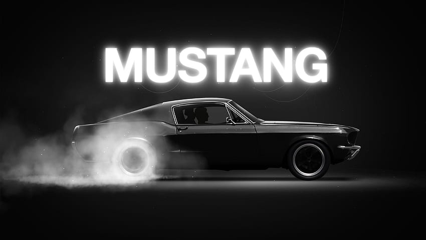 Ford Mustang, черен, дим, монохромен HD тапет