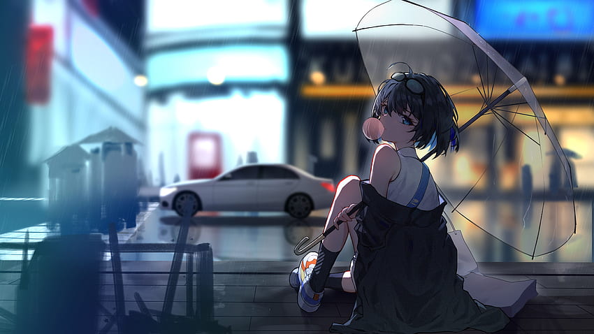 夜の雨 アニメの女の子, アニメの女の子 悲しい雨 高画質の壁紙