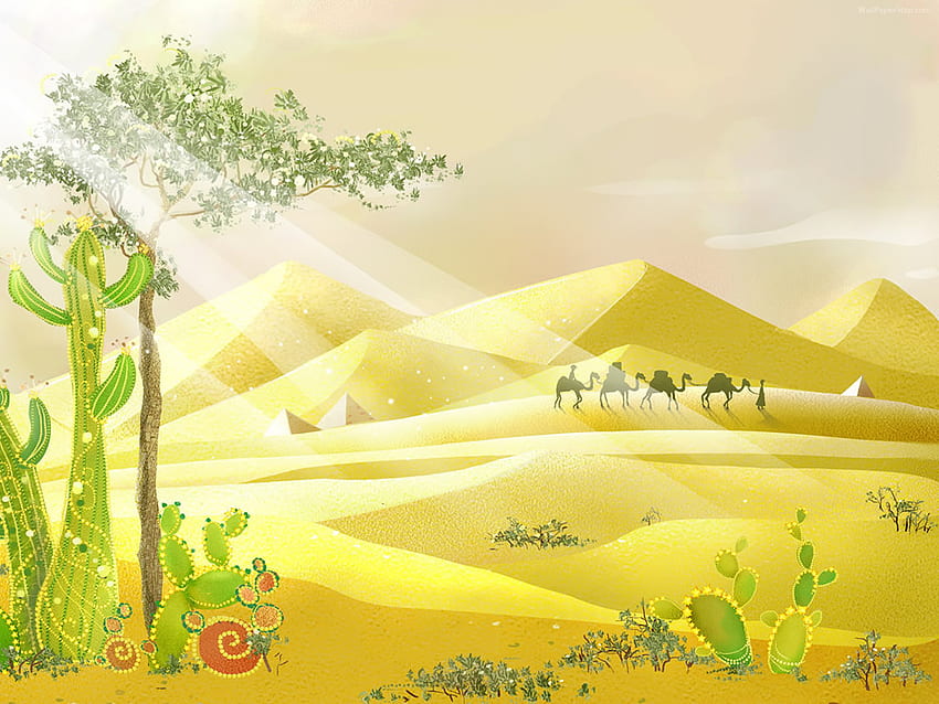 砂漠、ラクダ、デジタル、抽象、黄色 高画質の壁紙