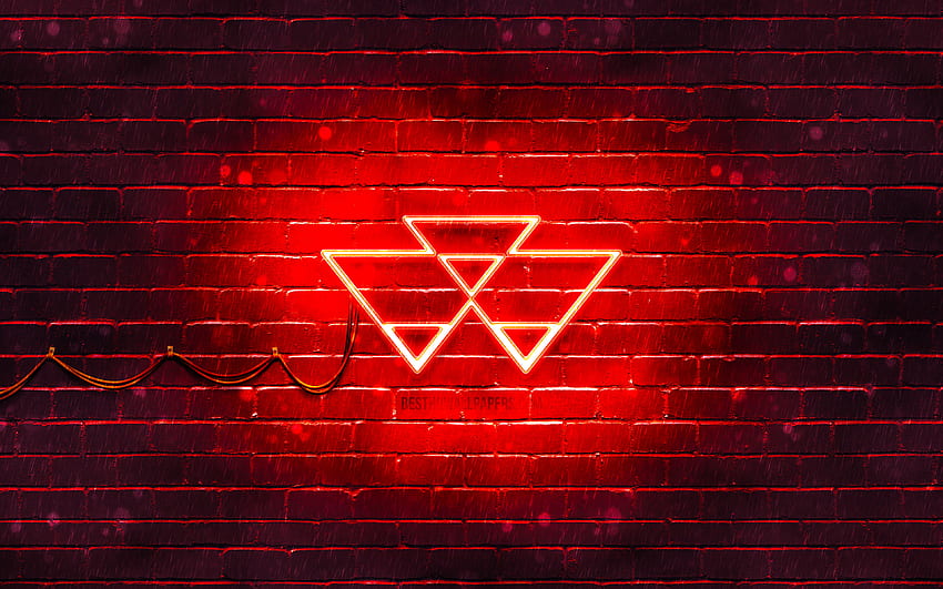 Massey Ferguson red logo, , red brickwall, Massey Ferguson logo, brands, Massey Ferguson neon logo, Massey Ferguson HD wallpaper