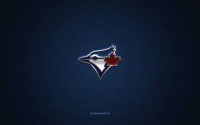 Емблема на Торонто Блу ​​Джейс, канадски бейзболен клуб, синьо лого, син фон от въглеродни влакна, MLB, емблема на Торонто Блу ​​Джейс, бейзбол, Торонто синьо, Канада, Торонто Блу ​​Джейс HD тапет